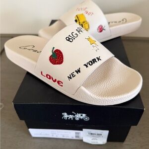 Coach Cream Slides with Playful Embroidery